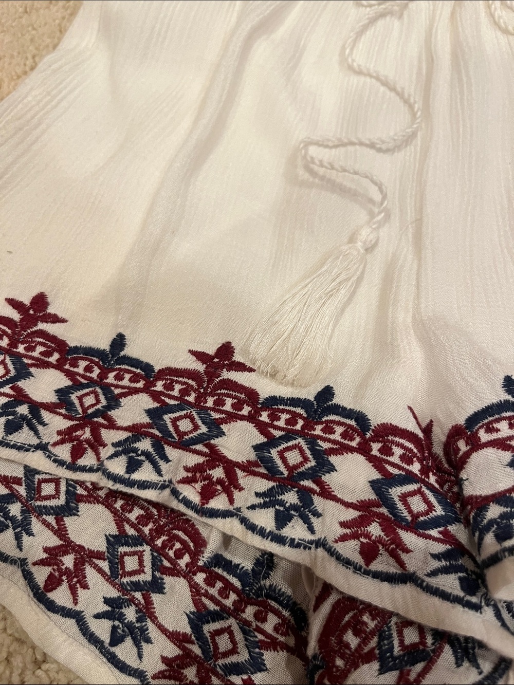 Charlotte Russe White Shorts with Red & Navy Embroidery